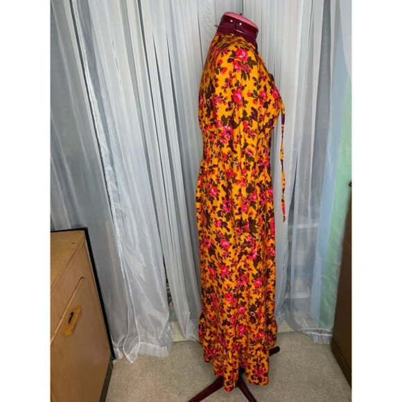 1970s peasant dress floral boho flowerpower mustard pink - Picture 13 of 13